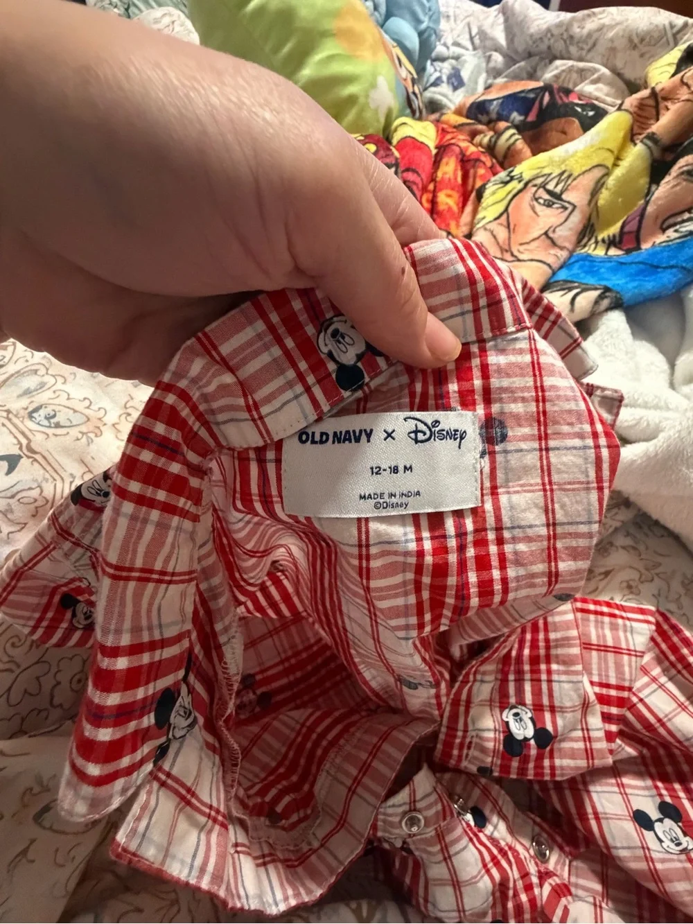 Old Navy Red and White Plaid Mickey Mouse One-Piece Bodysuit